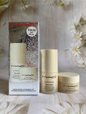 MAC Hyper Real Travel Set Serumizer And Skin Canvas Balm .5oz Snow Peony Kit NIB